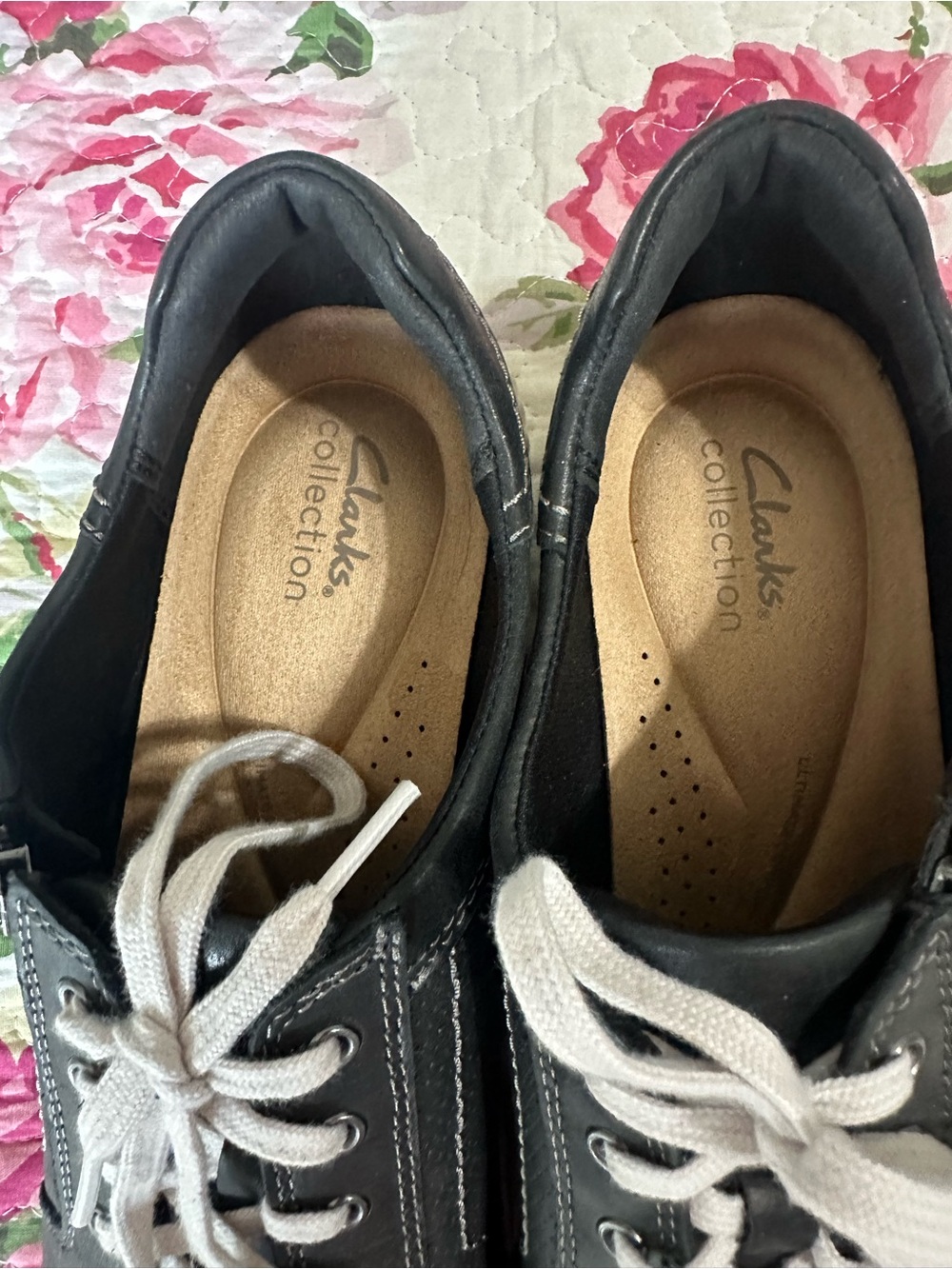 Clarks Black Leather Sneakers with White Laces - Picture 2 of 6